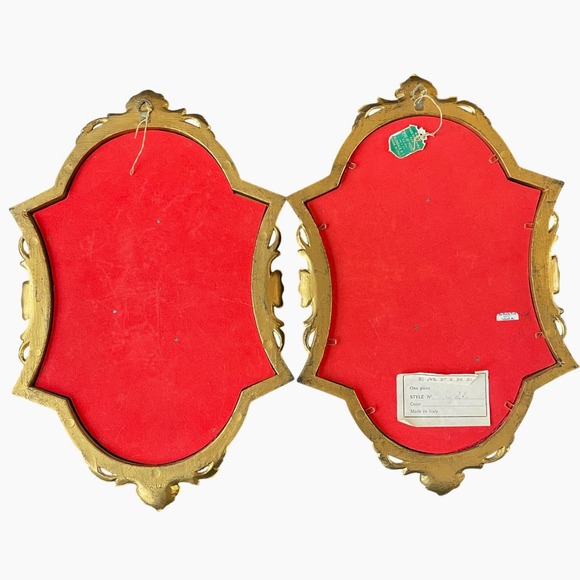 Vintage Italian Wall Plaques Romantic Couple Red Velvet Gold Frame Empire Art - Picture 2 of 12